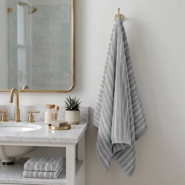 Alt view image 3 of 6 - Mainstays Basic Striped Bath Towel, Soft 100% Cotton and Highly Absorbent Bath Towel, Grey