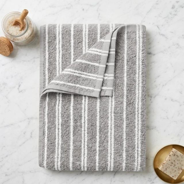 Alt view image 5 of 6 - Mainstays Basic Striped Bath Towel, Soft 100% Cotton and Highly Absorbent Bath Towel, Grey