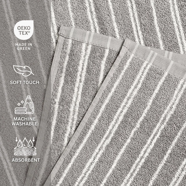 Alt view image 6 of 6 - Mainstays Basic Striped Bath Towel, Soft 100% Cotton and Highly Absorbent Bath Towel, Grey