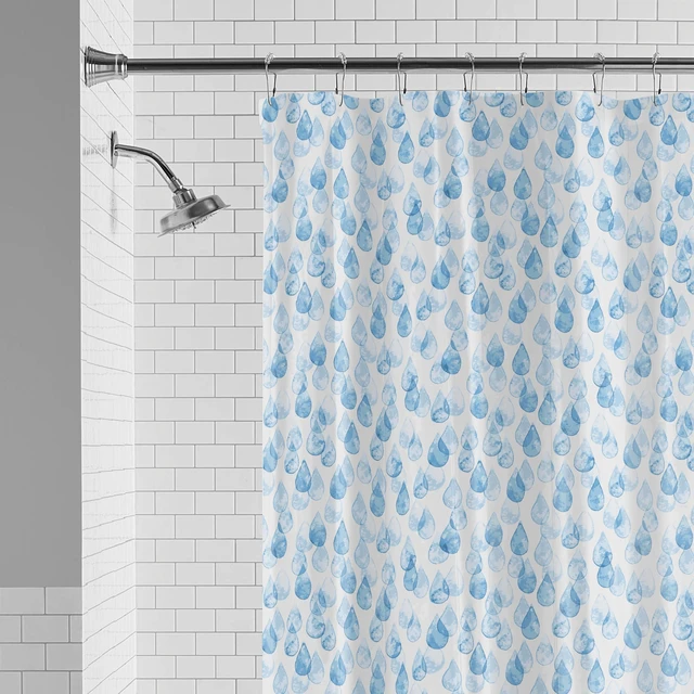 Alt view image 5 of 6 - Mainstays Eco-friendly Water Drops Waterproof Recycled PEVA Shower Curtain Set with 12 Hooks, Blue