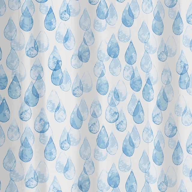 Alt view image 3 of 6 - Mainstays Eco-friendly Water Drops Waterproof Recycled PEVA Shower Curtain Set with 12 Hooks, Blue