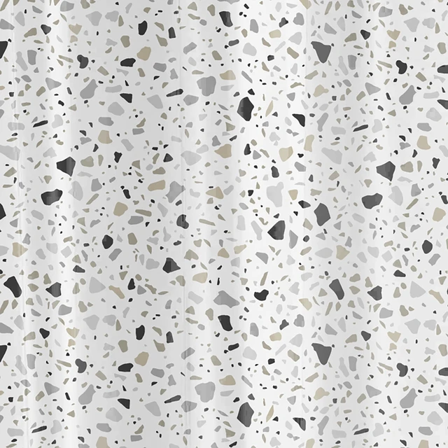Alt view image 5 of 6 - Mainstays Terrazzo Waterproof PEVA Shower Curtain Set with Hooks, 30% Post-Consumer Recycled Material, Black and White