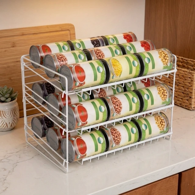 Alt view image 2 of 6 - Mainstays 3-Tier Can Organizer Dispenser Rack, Steel, White