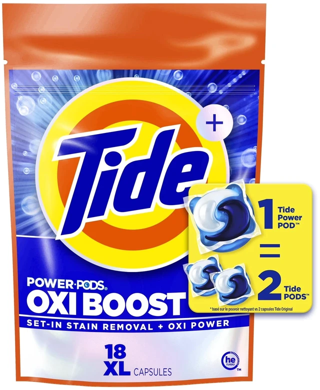 Main image of Tide Oxi Boost Power PODS with Stain Remover and Oxi Power Laundry Detergent Pacs, 18 Count