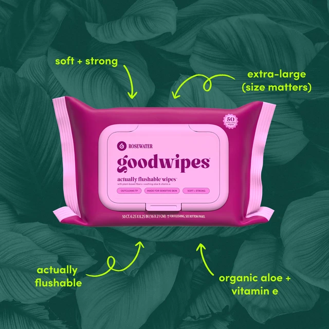 Alt view image 4 of 5 - goodwipes Flushable Butt Wipes, Rosewater Scented, 2 Pack, 100 Total XL Wipes