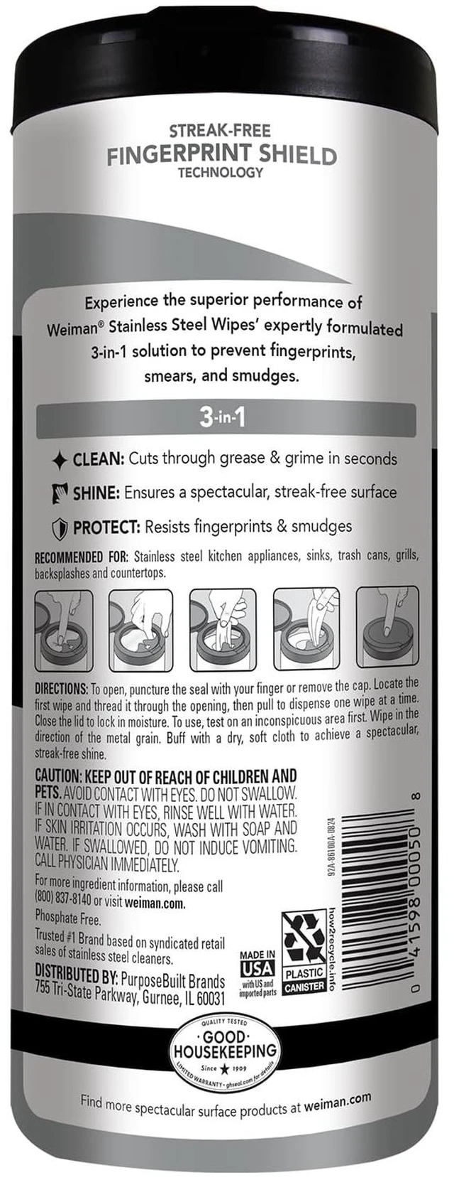 Alt view image 2 of 6 - Weiman Stainless Steel Cleaner & Polisher, 30 Ct Wipes, Kitchen Appliance
