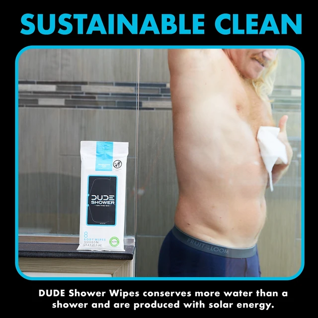 Alt view image 4 of 6 - DUDE Wipes On-The-Go Shower Wipes, XL Full Body Shower Replacement Wipes, Unscented, 8 Count