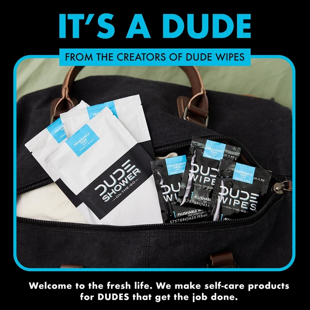 Alt view image 6 of 6 - DUDE Wipes On-The-Go Shower Wipes, XL Full Body Shower Replacement Wipes, Unscented, 8 Count