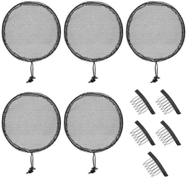 Main image of Psyqtsuary 5 Pcs Black Ponytail Hair Net Black Weaving Net Cap with elastic drawstring Elastic Drawstring Ponytail Hair Net for Making Afro Puff Bun Wig Tools Women