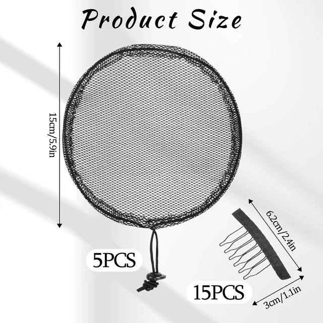 Alt view image 3 of 7 - Psyqtsuary 5 Pcs Black Ponytail Hair Net Black Weaving Net Cap with elastic drawstring Elastic Drawstring Ponytail Hair Net for Making Afro Puff Bun Wig Tools Women