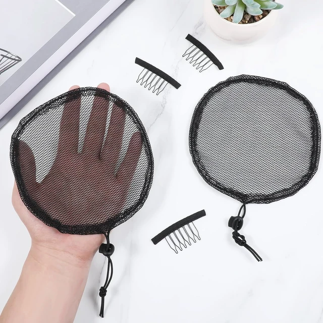 Alt view image 5 of 7 - Psyqtsuary 5 Pcs Black Ponytail Hair Net Black Weaving Net Cap with elastic drawstring Elastic Drawstring Ponytail Hair Net for Making Afro Puff Bun Wig Tools Women