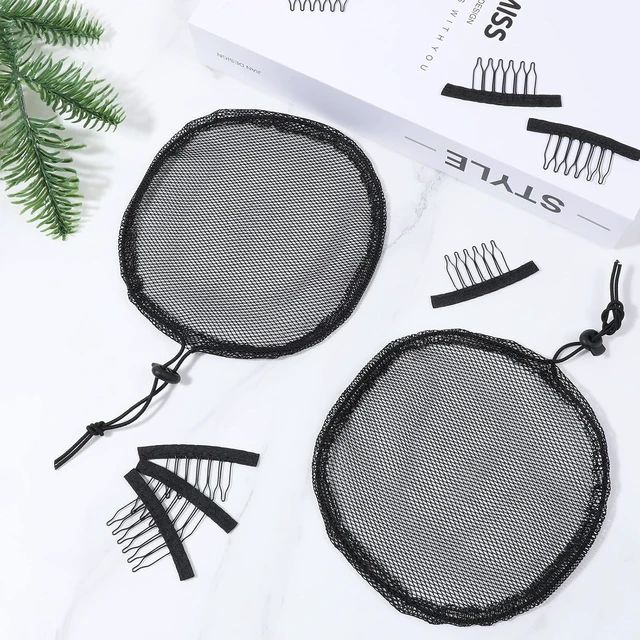 Alt view image 6 of 7 - Psyqtsuary 5 Pcs Black Ponytail Hair Net Black Weaving Net Cap with elastic drawstring Elastic Drawstring Ponytail Hair Net for Making Afro Puff Bun Wig Tools Women