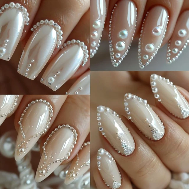 Alt view image 3 of 6 - SUTOKAKA White Round and Half Round Nail Pearls 3D Nail Charms
