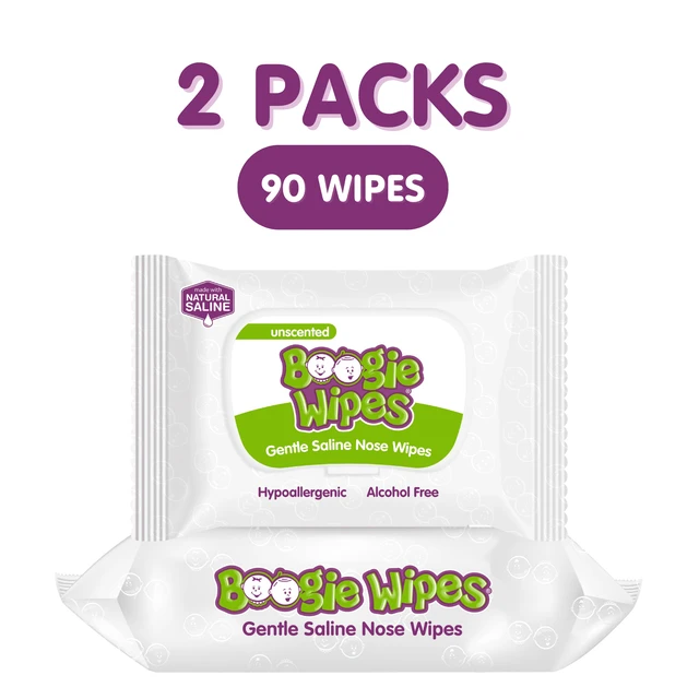 Alt view image 2 of 6 - Boogie Wipes Saline Nose Wipes, Hypoallergenic & Alcohol-Free, Unscented, 90 Count