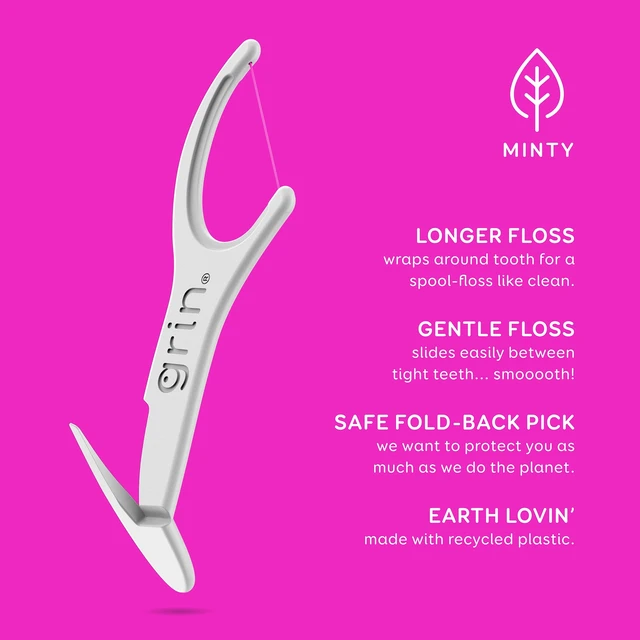 Alt view image 6 of 6 - Grin Oral Care Smooth Dental Floss Picks Gentle Floss Tape 75 ct (75 Picks)