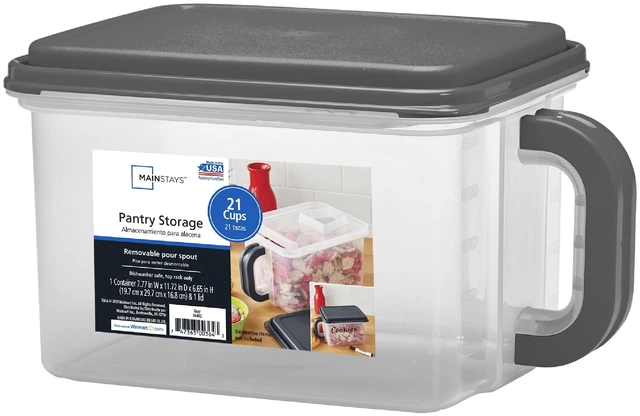 Main image of Mainstays Plastic Food Storage Canister with Handle and Pour Spout, 21 Cups, Clear with Gray Lid