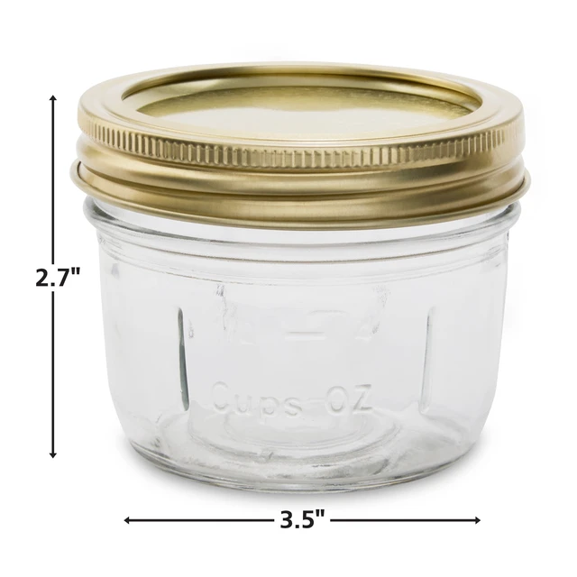 Alt view image 6 of 6 - Mainstays 8 oz Mason Jars, Wide Mouth Half Pint Canning Jars with Lids and Rings, 12-Pack Small Glass Jars for Home Canning and Meal Prep
