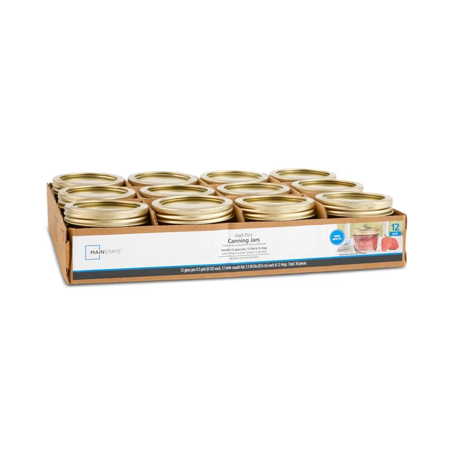Alt view image 3 of 6 - Mainstays 8 oz Mason Jars, Wide Mouth Half Pint Canning Jars with Lids and Rings, 12-Pack Small Glass Jars for Home Canning and Meal Prep