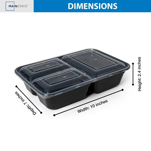 Alt view image 2 of 6 - Mainstays 10-Piece 3-Compartment Meal Prep Container Set, 5 Containers + 5 Lids, BPA-Free, Leak-Resistant