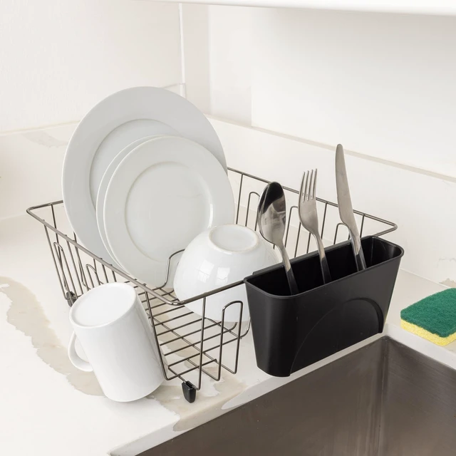 Alt view image 5 of 6 - Mainstays Small Dish Drainer Rack - Chrome/Black