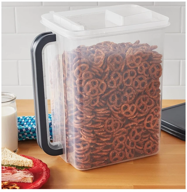 Alt view image 5 of 6 - Mainstays Plastic Food Storage Canister with Lid, Handle and Pour Spout, 46 Cups, Clear/Gray, 11.55 in x 7.8 in x 13.25 in