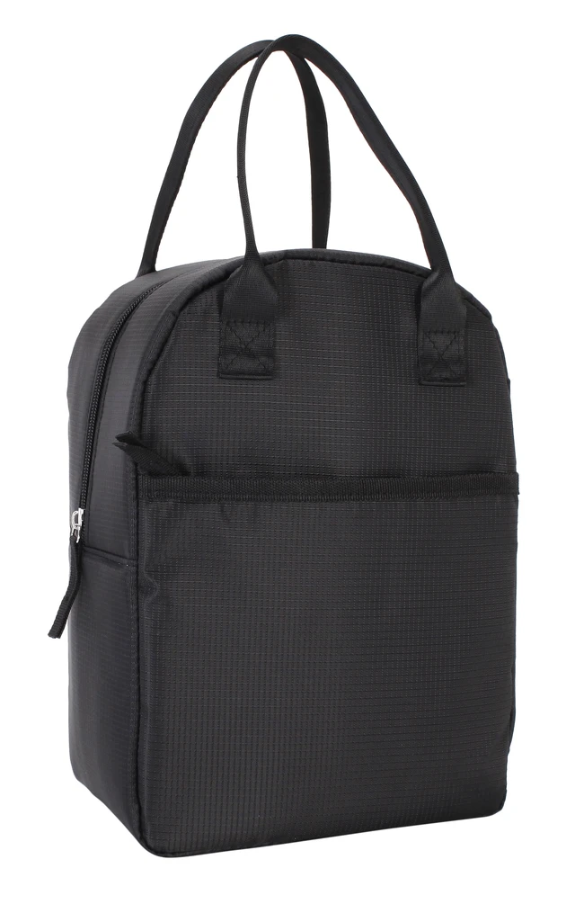 Alt view image 3 of 6 - Mainstays Black Reusable Polyester Lunch Bag, Rounded Top, Zippered Main Compartment and Front Pocket