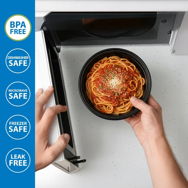 Alt view image 5 of 6 - Mainstays 10-Piece Round Meal Prep Containers with Lids, 1L BPA-Free, Microwave & Dishwasher Safe
