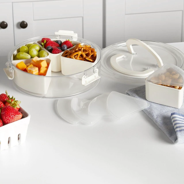 Alt view image 4 of 6 - Mainstays Snackle Box Lunch & Snack Container, Round, 5 Compartments, Plastic, White
