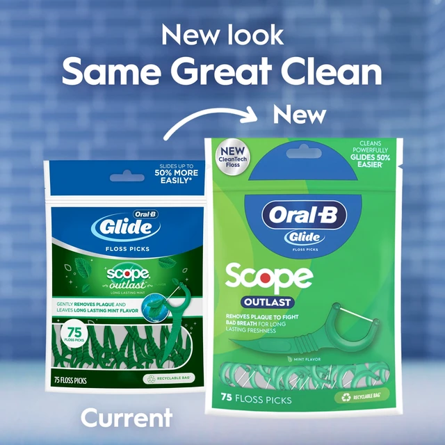 Alt view image 4 of 5 - (4 pack) Oral-B Floss, Glide Mint Dental Floss Picks with Long Lasting Scope Flavor, 75 Picks