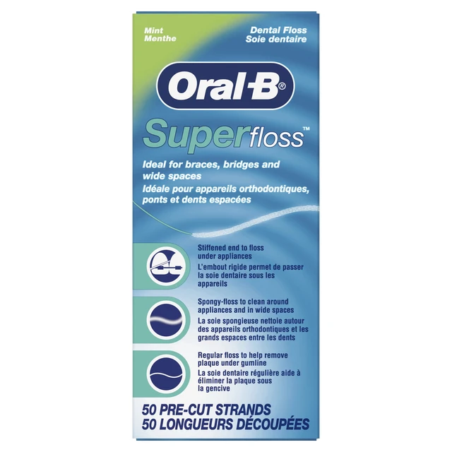 Alt view image 6 of 6 - (2 pack) Oral-B Floss, Super Floss Pre-Cut Strands Dental Floss, Mint, 50 Count