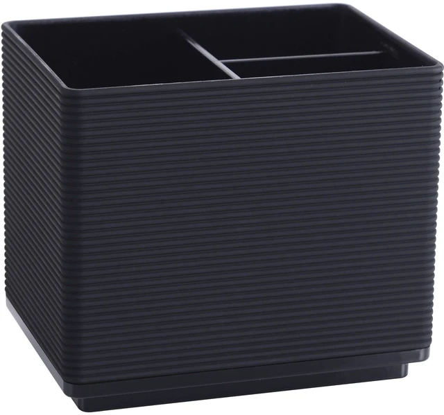 Main image of Mainstays Soft Touch Black Ribbed Plastic Bathroom Sink Organizer, 3 Compartments