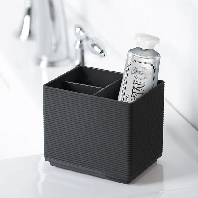 Alt view image 3 of 6 - Mainstays Soft Touch Black Ribbed Plastic Bathroom Sink Organizer, 3 Compartments