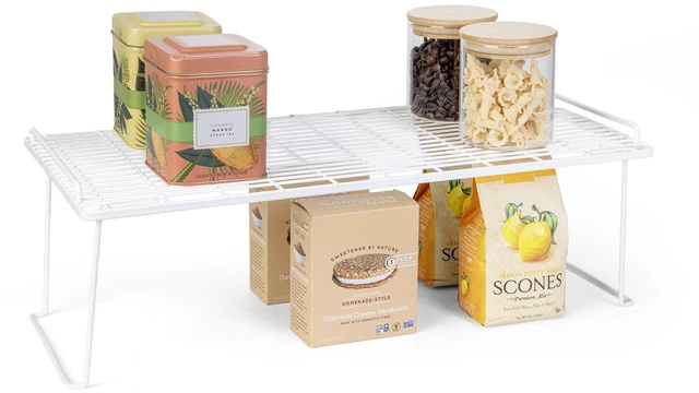 Alt view image 5 of 6 - Mainstays Metal Wire Stacking Shelf Organizer for Kitchen Cabinet and Pantry Storage, 22" x 10" x 7", White