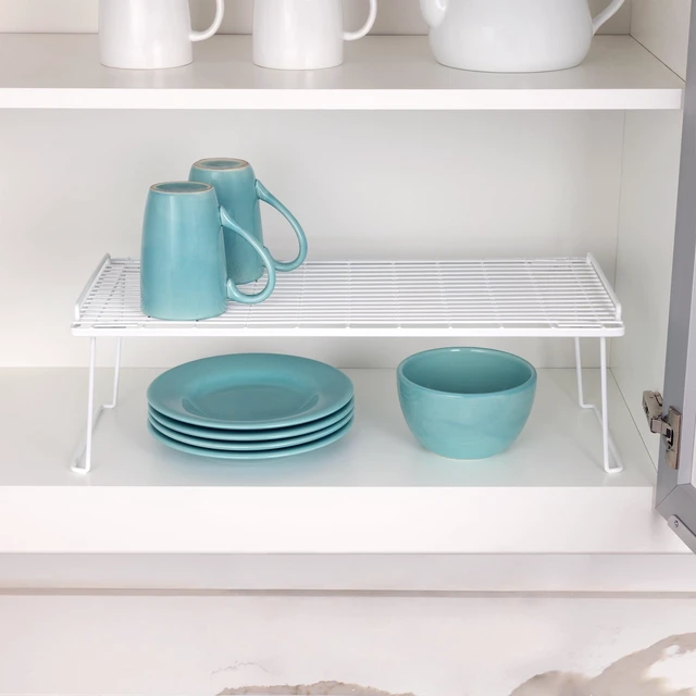 Alt view image 4 of 6 - Mainstays Metal Wire Stacking Shelf Organizer for Kitchen Cabinet and Pantry Storage, 22" x 10" x 7", White