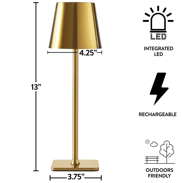 Alt view image 2 of 6 - Mainstays 13-inch Rechargeable Gold Table Lamp with Touch Controls and Dimming