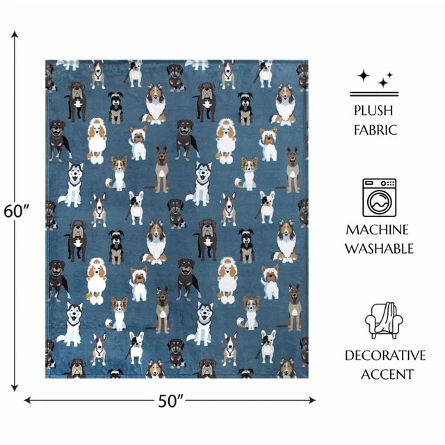 Alt view image 5 of 5 - Mainstays Cozy Plush Throw Blanket, Blue Dog Print, 50 x 60 in