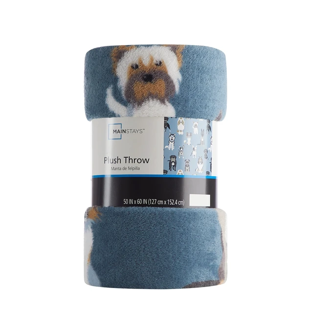 Alt view image 3 of 5 - Mainstays Cozy Plush Throw Blanket, Blue Dog Print, 50 x 60 in