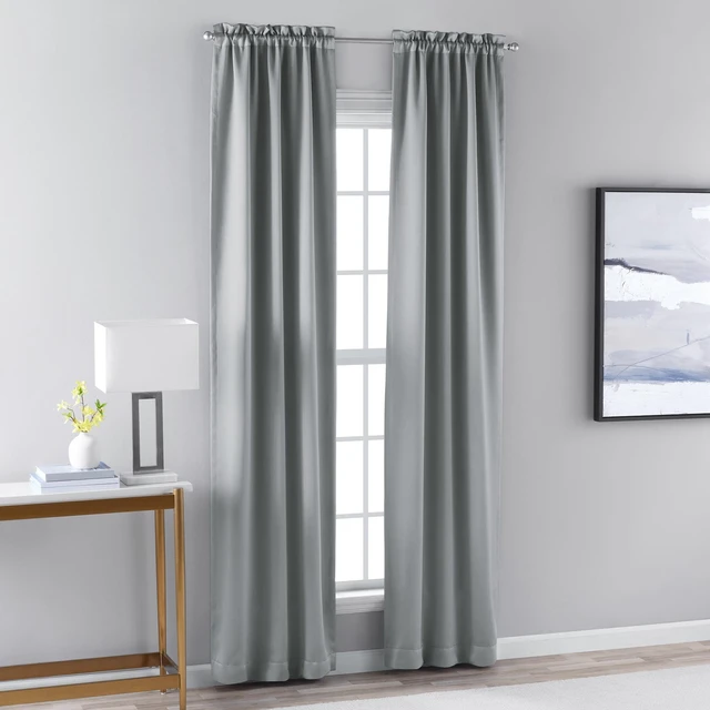 Main image of Mainstays Solid Blackout Curtain Panel Pair, 2 Panels, Light Gray, 30 in W x 95 in L