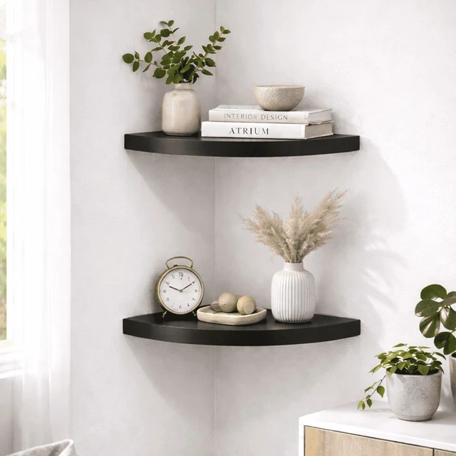 Main image of Mainstays 9.5 in Black Corner Shelves, Set of 2
