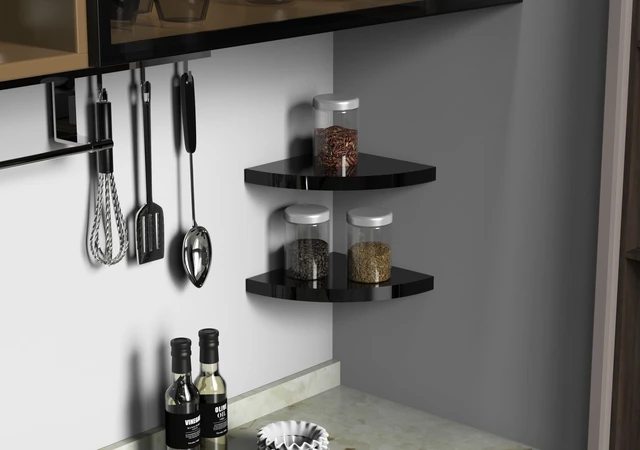 Alt view image 4 of 6 - Mainstays 9.5 in Black Corner Shelves, Set of 2