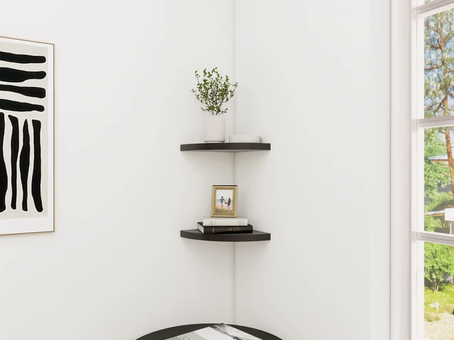 Alt view image 3 of 6 - Mainstays 9.5 in Black Corner Shelves, Set of 2