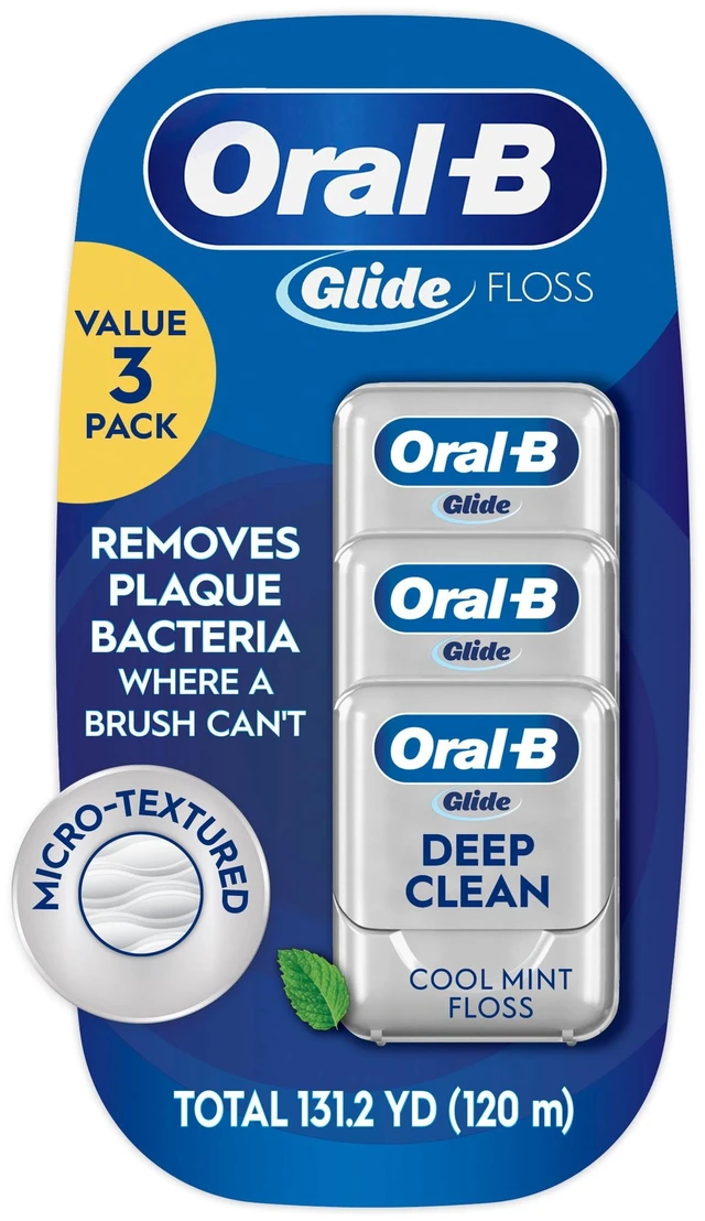 Main image of OralB Floss, Glide ProHealth Deep Clean Waxed Dental Floss, Cool Mint, 40m, 3 Pack