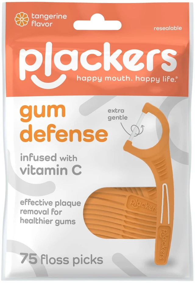 Main image of Plackers® Gum Defense Floss Picks with Vitamin C, Energizing Tangerine Flavor, GentleFloss, 75 Count
