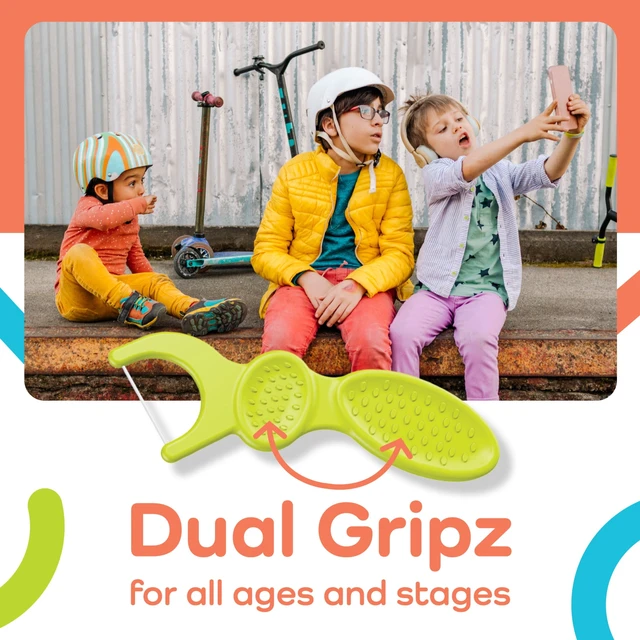 Alt view image 4 of 5 - Plackers® Kids Dual Gripz Floss Picks, Gentle, Tuffloss®, Wild Berry Flavor, Dual Gripz for All Stages, with Fluoride, 75 Count