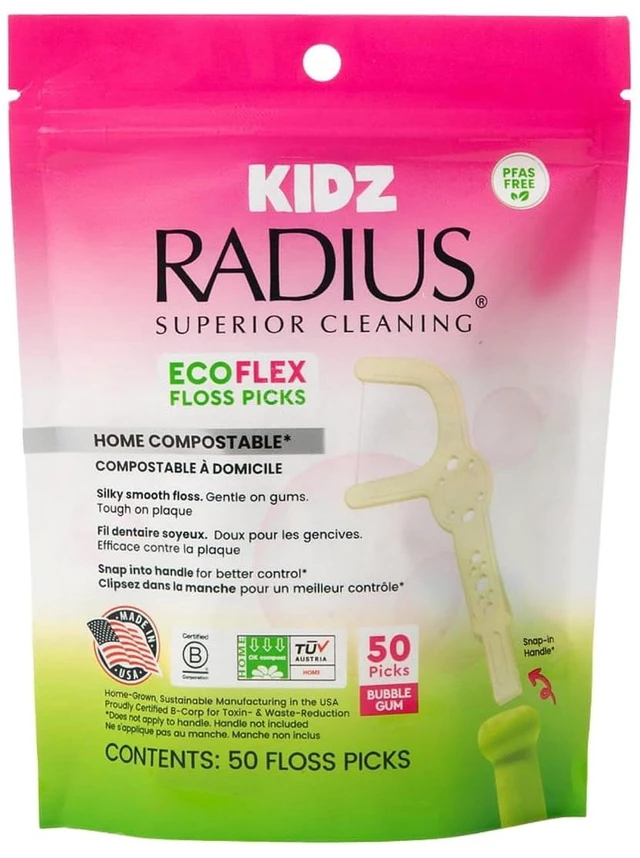 Main image of RADIUS Bubblegum EcoFlex Compostable Kidz Floss Picks - 50 Flossers