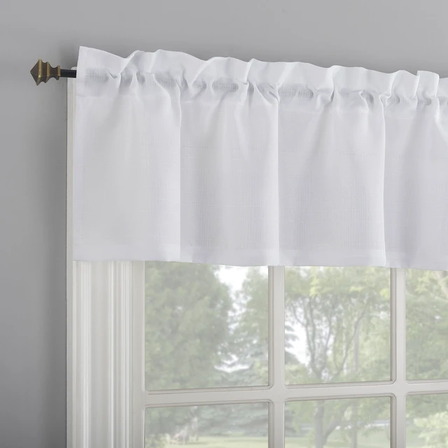 Alt view image 2 of 6 - Mainstays Textured Small Window 3-Piece Cafe Curtains with Valance, Rod Pocket, White, 56 in W x 36 in L