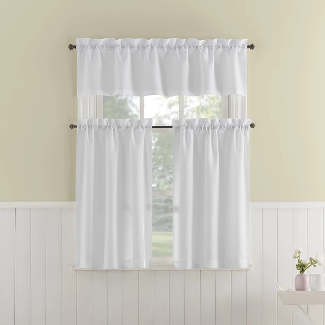 Alt view image 4 of 6 - Mainstays Textured Small Window 3-Piece Cafe Curtains with Valance, Rod Pocket, White, 56 in W x 36 in L