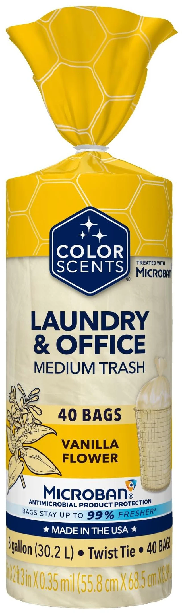 Main image of Color Scents 8 Gallon Trash Bags Twist Tie 40 Count Vanilla Flower