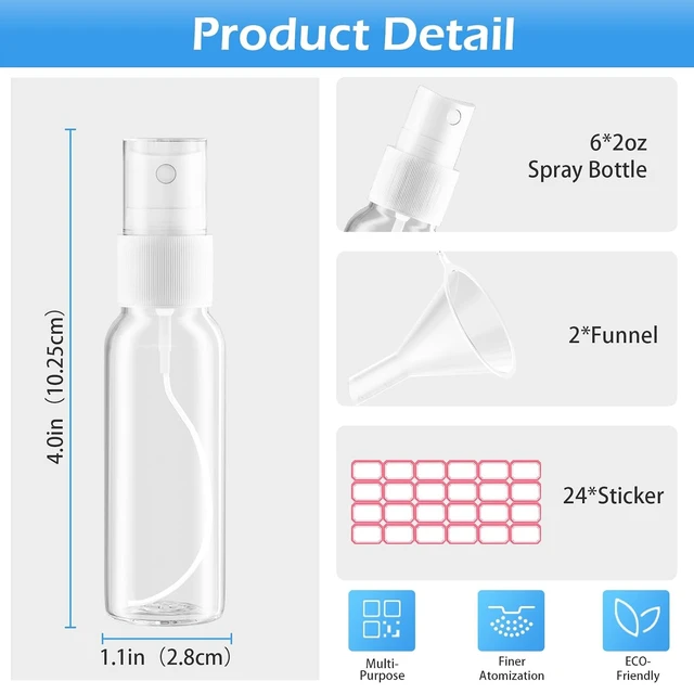 Alt view image 2 of 7 - Zoizocp Spray Bottles, 1oz/30ml 6 Pack Clear Plastic Mini Travel Bottle Set