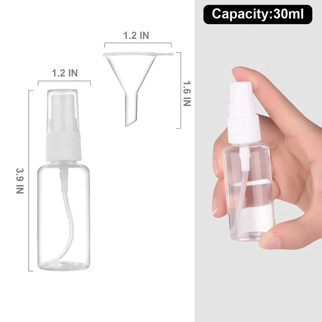 Alt view image 7 of 7 - Exptolii Spray Bottle, 1oz/30ml Small Plastic Fine Mist Spray Bottles, Mini Empty Travel Bottles with Funnels and Labels 6 Pack